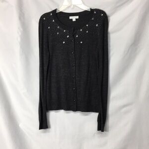 New York & Co Women’s Dark Gray Button-Down Sweater Rhinestones Size S Like-NEW